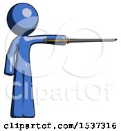 Poster, Art Print Of Blue Design Mascot Man Standing With Ninja Sword Katana Pointing Right