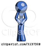 Blue Design Mascot Female Bending Over Sick Or In Pain