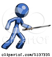 Poster, Art Print Of Blue Design Mascot Woman Stabbing With Ninja Sword Katana