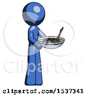 Poster, Art Print Of Blue Design Mascot Man Holding Noodles Offering To Viewer