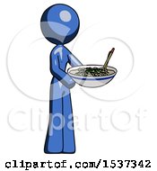 Poster, Art Print Of Blue Design Mascot Woman Holding Noodles Offering To Viewer