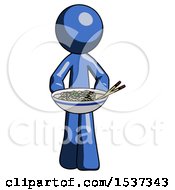 Poster, Art Print Of Blue Design Mascot Man Serving Or Presenting Noodles