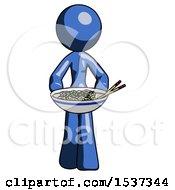 Poster, Art Print Of Blue Design Mascot Woman Serving Or Presenting Noodles