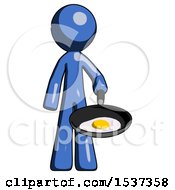 Poster, Art Print Of Blue Design Mascot Man Frying Egg In Pan Or Wok