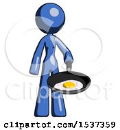 Poster, Art Print Of Blue Design Mascot Woman Frying Egg In Pan Or Wok