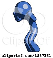 Blue Design Mascot Man With Headache Or Covering Ears Turned To His Left