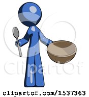 Poster, Art Print Of Blue Design Mascot Man With Empty Bowl And Spoon Ready To Make Something