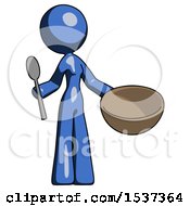 Poster, Art Print Of Blue Design Mascot Woman With Empty Bowl And Spoon Ready To Make Something