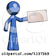 Poster, Art Print Of Blue Design Mascot Man Holding Large Envelope