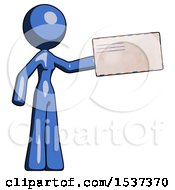 Poster, Art Print Of Blue Design Mascot Woman Holding Large Envelope