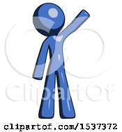 Blue Design Mascot Man Waving Emphatically With Left Arm