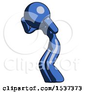 Poster, Art Print Of Blue Design Mascot Woman With Headache Or Covering Ears Facing Turned To Her Left