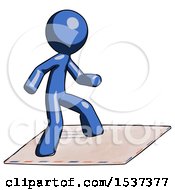 Poster, Art Print Of Blue Design Mascot Man On Postage Envelope Surfing