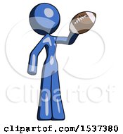 Poster, Art Print Of Blue Design Mascot Woman Holding Football Up