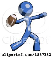 Poster, Art Print Of Blue Design Mascot Woman Throwing Football