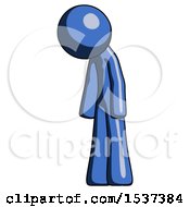 Poster, Art Print Of Blue Design Mascot Man Depressed With Head Down Turned Left