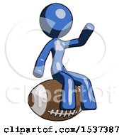 Poster, Art Print Of Blue Design Mascot Woman Sitting On Giant Football