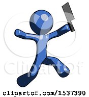 Poster, Art Print Of Blue Design Mascot Man Psycho Running With Meat Cleaver
