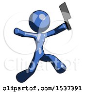 Blue Design Mascot Woman Psycho Running With Meat Cleaver