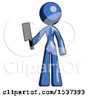 Blue Design Mascot Woman Holding Meat Cleaver