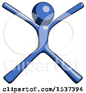 Poster, Art Print Of Blue Design Mascot Man With Arms And Legs Stretched Out