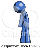 Poster, Art Print Of Blue Design Mascot Woman Depressed With Head Down Turned Left