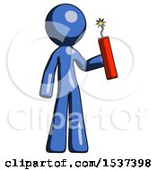 Poster, Art Print Of Blue Design Mascot Man Holding Dynamite With Fuse Lit