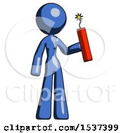Poster, Art Print Of Blue Design Mascot Woman Holding Dynamite With Fuse Lit