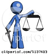 Poster, Art Print Of Blue Design Mascot Woman Justice Concept With Scales And Sword Justicia Derived