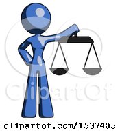 Poster, Art Print Of Blue Design Mascot Woman Holding Scales Of Justice