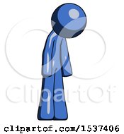 Poster, Art Print Of Blue Design Mascot Man Depressed With Head Down Turned Right
