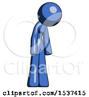 Blue Design Mascot Woman Depressed With Head Down Turned Right