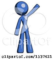 Poster, Art Print Of Blue Design Mascot Woman Waving Emphatically With Left Arm