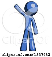 Blue Design Mascot Man Waving Emphatically With Right Arm