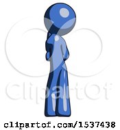 Poster, Art Print Of Blue Design Mascot Man Thinking Wondering Or Pondering Rear View