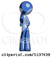 Poster, Art Print Of Blue Design Mascot Woman Thinking Wondering Or Pondering Rear View