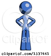 Blue Design Mascot Woman Hands On Hips