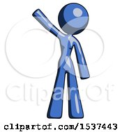 Blue Design Mascot Woman Waving Emphatically With Right Arm