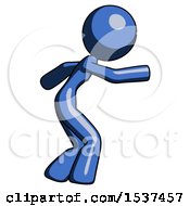 Blue Design Mascot Woman Sneaking While Reaching For Something