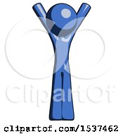 Poster, Art Print Of Blue Design Mascot Man Hands Up