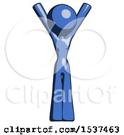 Poster, Art Print Of Blue Design Mascot Woman Hands Up