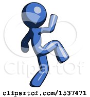 Blue Design Mascot Man Kick Pose Start