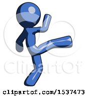 Poster, Art Print Of Blue Design Mascot Man Kick Pose