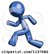 Poster, Art Print Of Blue Design Mascot Man Running Fast Left