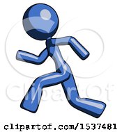 Poster, Art Print Of Blue Design Mascot Woman Running Fast Left