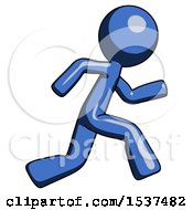 Poster, Art Print Of Blue Design Mascot Man Running Fast Right