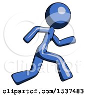 Poster, Art Print Of Blue Design Mascot Woman Running Fast Right