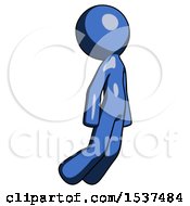 Poster, Art Print Of Blue Design Mascot Man Floating Through Air Right