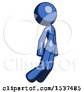 Poster, Art Print Of Blue Design Mascot Woman Floating Through Air Right