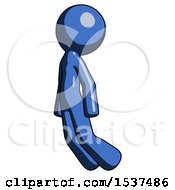 Poster, Art Print Of Blue Design Mascot Man Floating Through Air Left